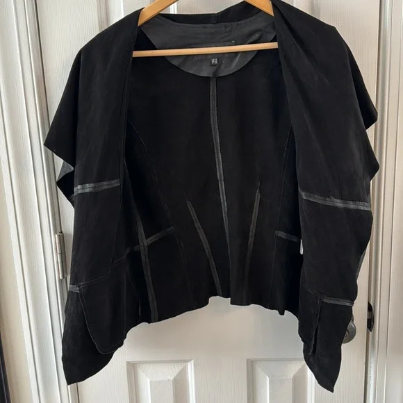 Warehouse Genuine leather jacket raw edge unlined Open front Sz 4/UK 8 - Picture 6 of 10